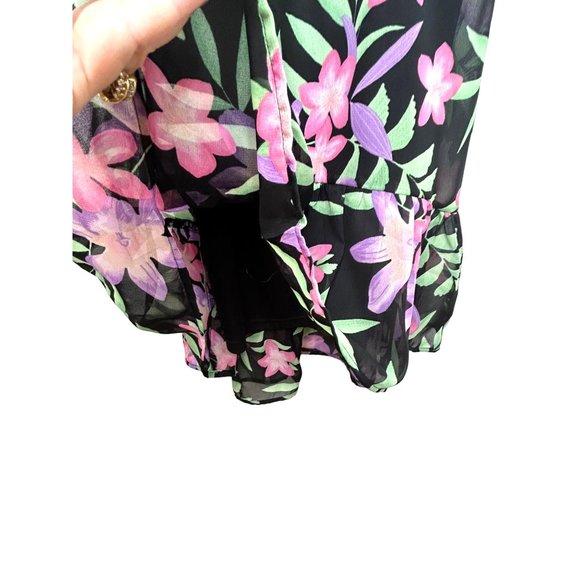 Children’s Place Girls’ Dress M 7/8 Floral Black Pink Hi/Lo Ruffled Cold Shoulde - Picture 14 of 16